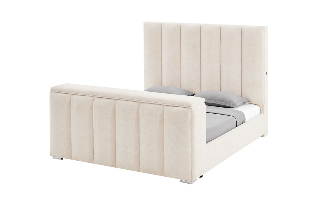 Serenity - Queen Bed With Speaker, TV Lift, Fireplace - Cream