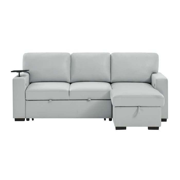 U0212 - Pull Out Sofa Bed With 1 Table Tray, 1 USB, And Storage Chaise - Silver