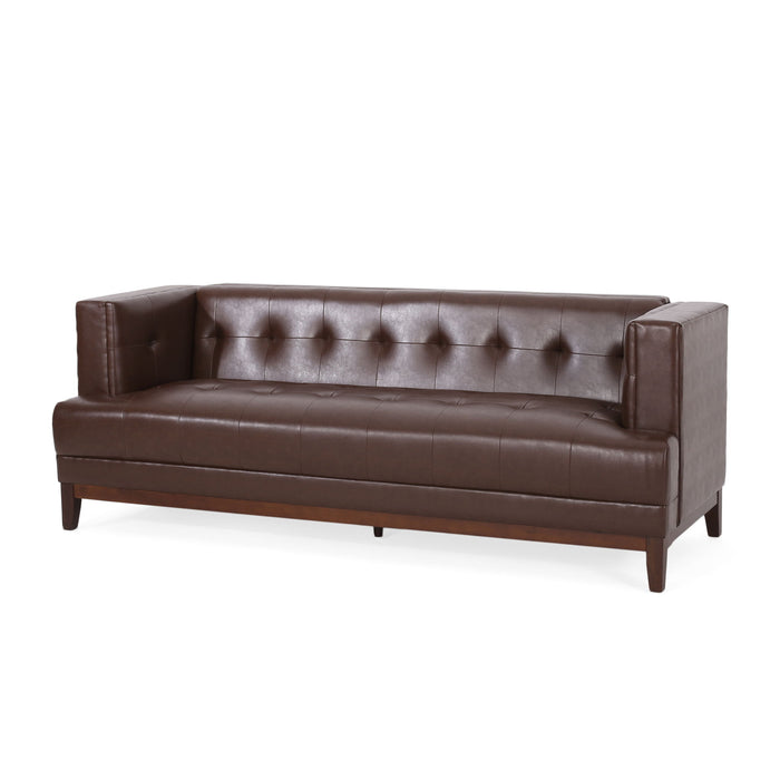 Mid Century Modern 3 Seater Sofa With Tufted Stitching - Dark Brown