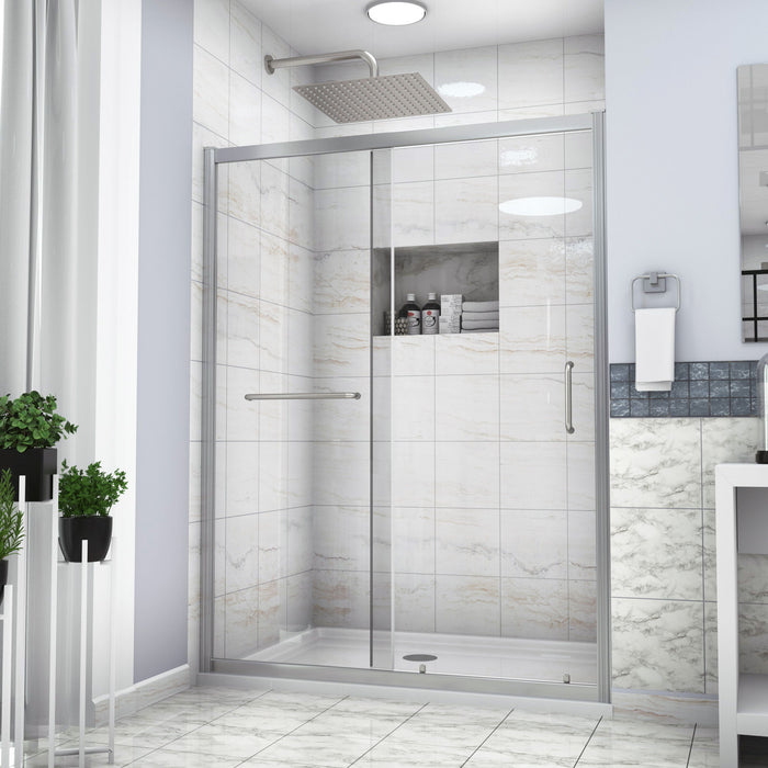 Single Sliding Bypass Shower Enclosure, Tempered Glass - Chrome