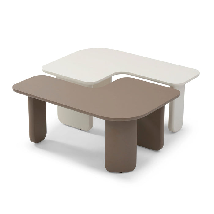 2 Pieces Modular Coffee Table Set, Free Combination - Khaki / White
