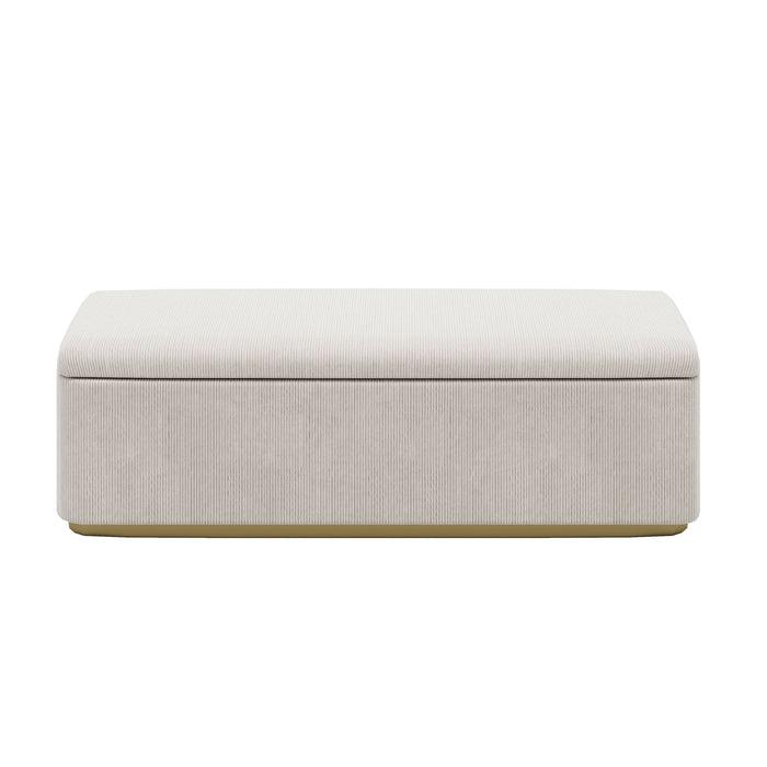 Chic Corduroy Upholstered Storage Ottoman With Vertical Stripe Design - Light Gray