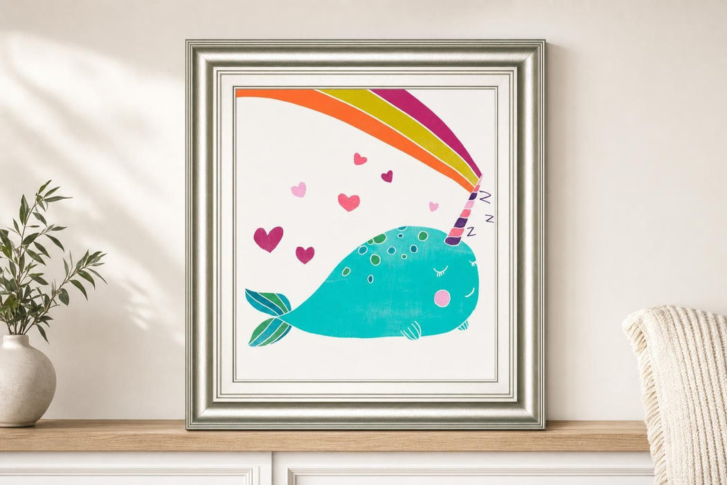 22x26 Happy Narwals III By June Erica Vess - Light Blue