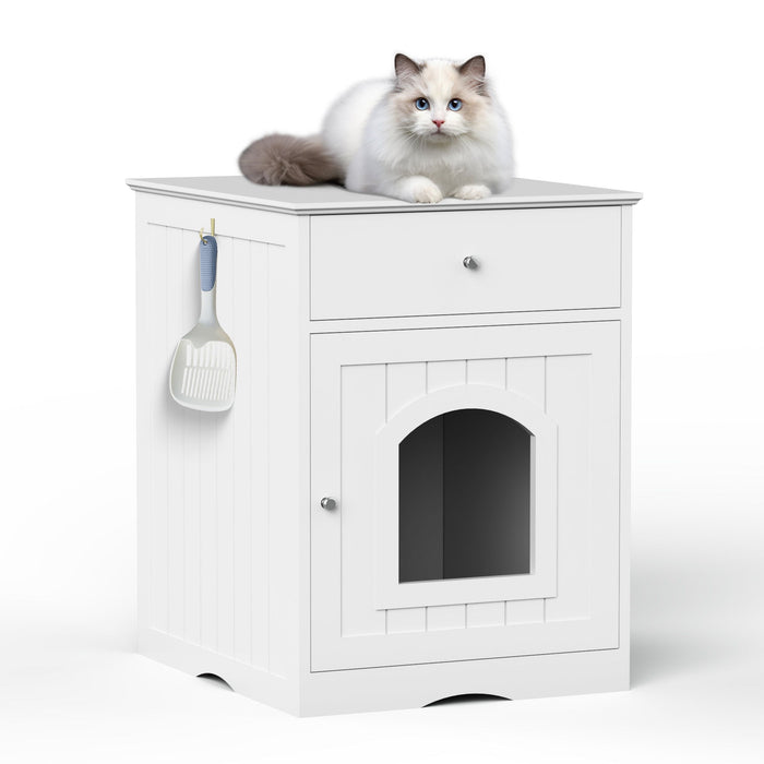 Pet House Cat Litter Box Enclosure With Drawer, Side Table