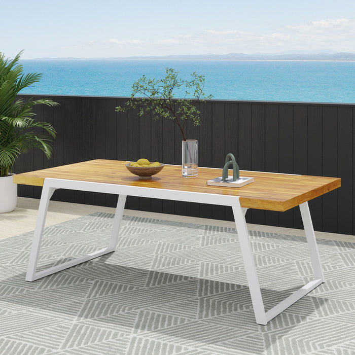 Outdoor Dining Table With Slat Top - Teak / White