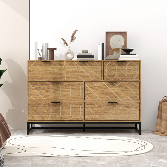 Modern 7 Drawer Dresser Cabinet - Walnut