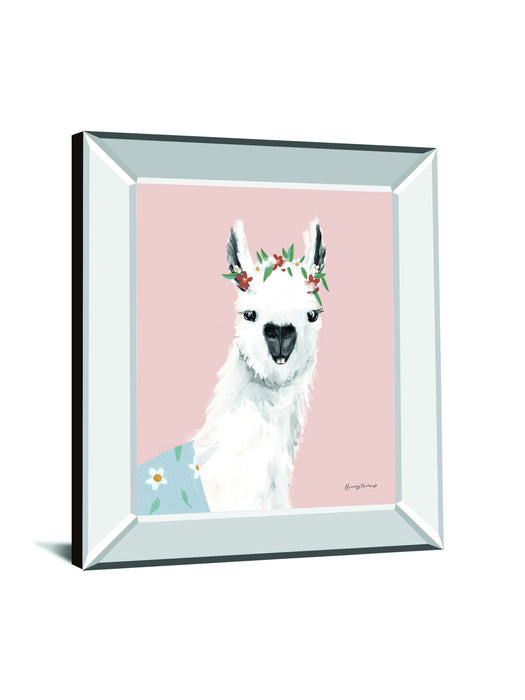 Delightful Alpacas I By Becky Thorns - Mirror Framed Print Wall Art - Pink