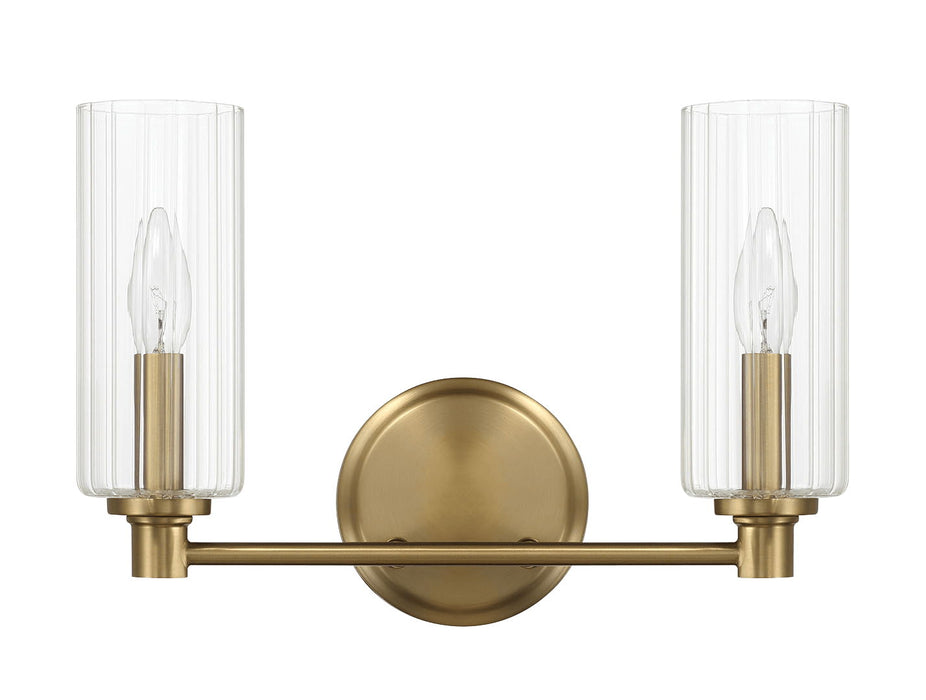 Regal - Double Light Vanity With Clear Ribbed Satin - Antique Brass / Clear