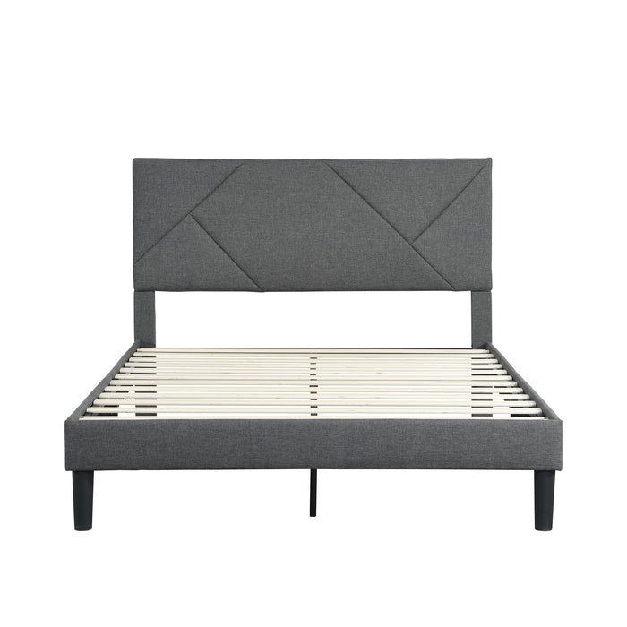 Upholstered Platform Bed Frame With Headboard, Wood Slat Support