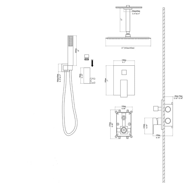 Dual Shower Head Ceiling Mount Square Rain Shower System With Adjustable Flow