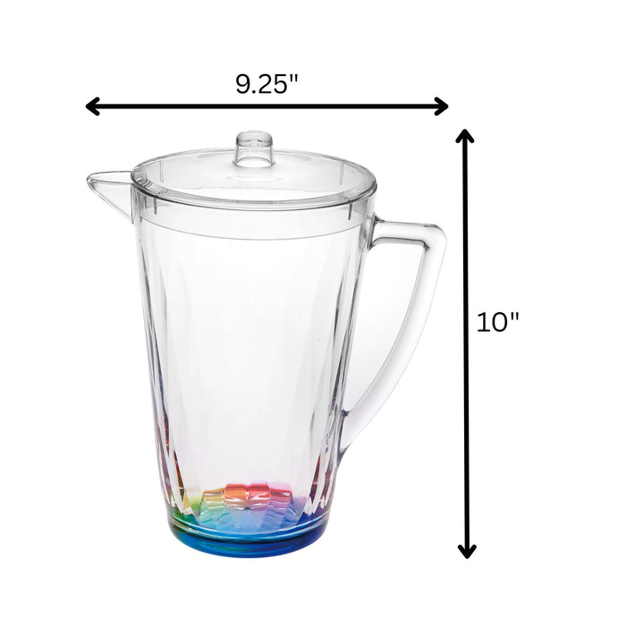 Rainbow Design Unbreakable Plastic Water Pitcher With Lid And Spout, 2.5 Quarts - Clear