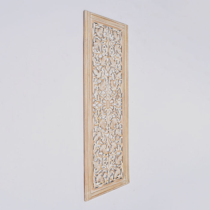 Floral Hand Carved Mandala Rectangular Wall Decor Accent - Gold / White
