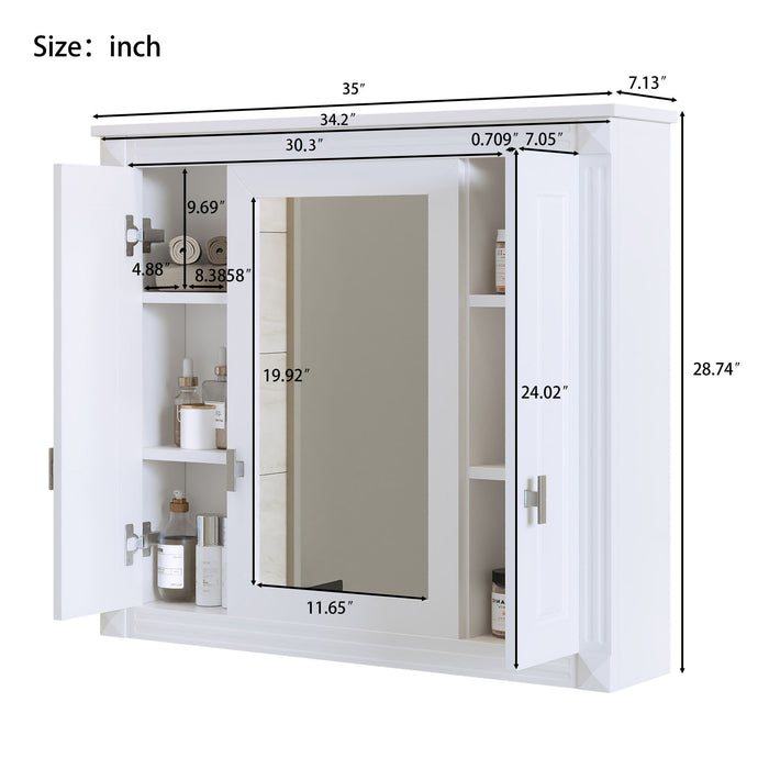 Wall Mounted Bathroom Cabinet With Mirror And 5 Shelves, Rectangular Design