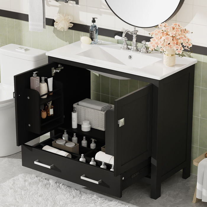 Bathroom Vanity With Sink, Soft Close Doors, Double Shelves & Divided Drawer