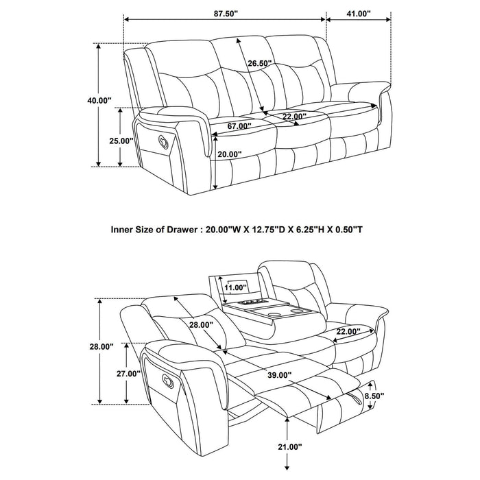 Hudson - Motion Sofa Pillow Top Arms Reclining Comfort - Gray