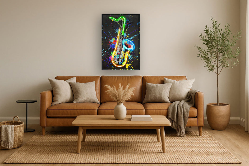 Neon Jazz Splash - 25" x 37" Framed Wall Art