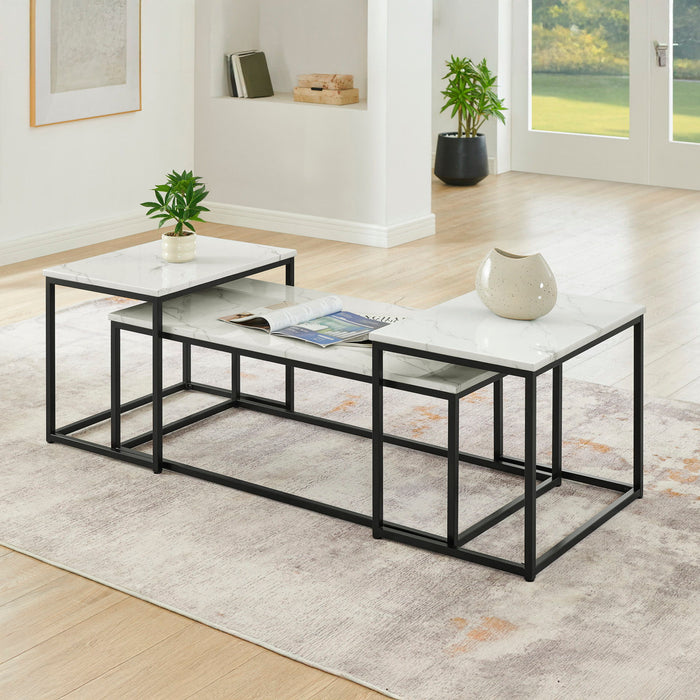 Vetra - Faux Marble 3 Piece Occasional Set - (Coffee & 2 End Tables) - Black / White