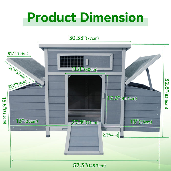 Large Chicken Coop Outdoor Hen House With Dual Nesting Boxes - Gray