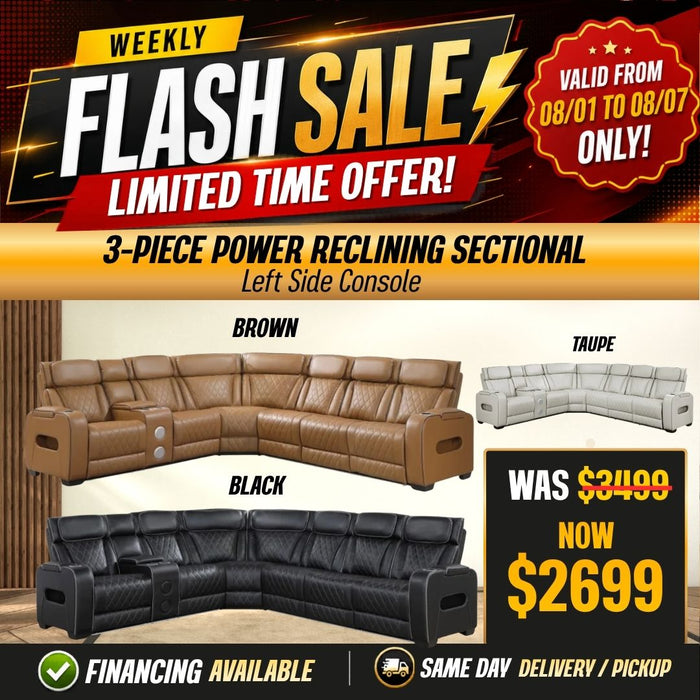 Fairway 3-Piece Power Reclining Sectional - Left Side Console