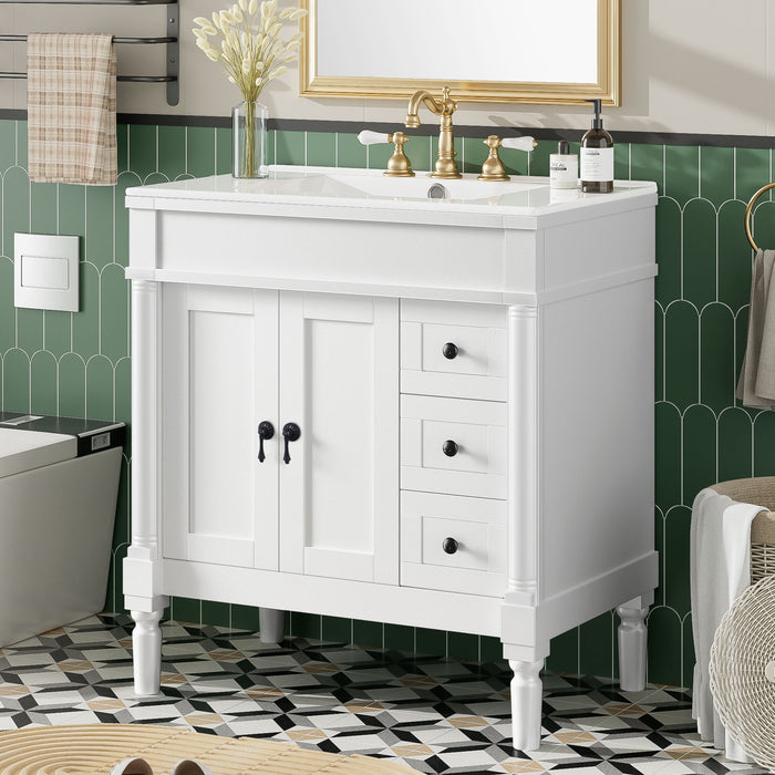 Bathroom Vanity With Ceramic Sink, 2 Doors 3 Drawers, Soft Close Design