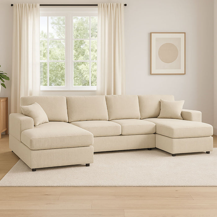 3 Piece Corduroy Double Chaise Sectional Sofa