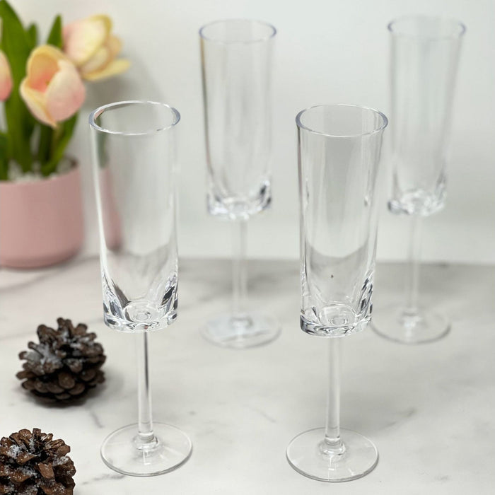 Oval Halo Unbreakable Plastic Champagne Flutes (Set of 4), Acrylic Wedding Mimosas Glasses, 4Oz - Clear