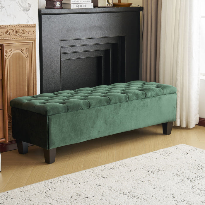Contemporary Button Tufted And Diamond Stitched Storage Ottoman