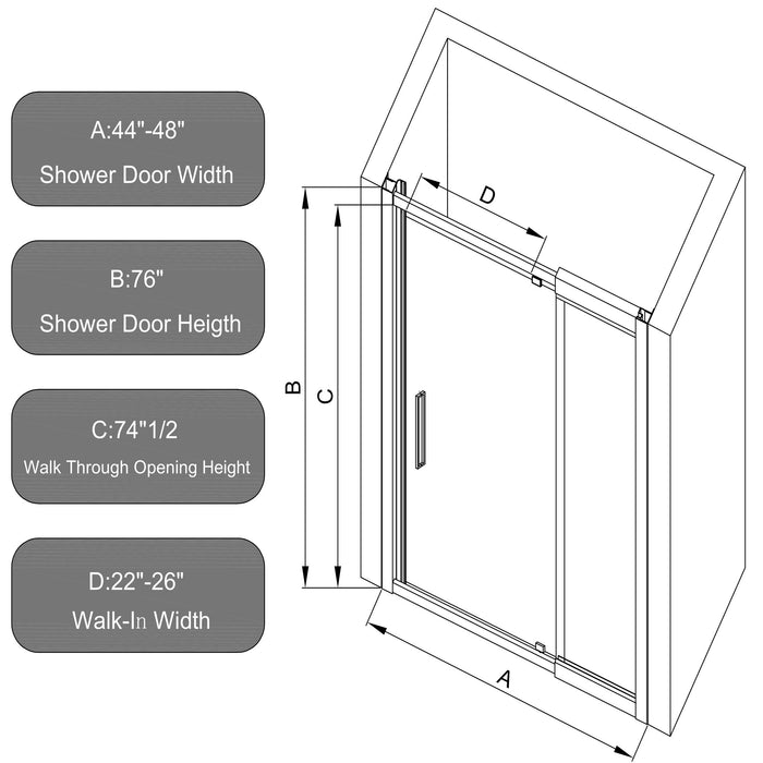 Adjustable Shower Door With Clear SGCC Tempered Glass And Aluminium Alloy Frame - Matte Black