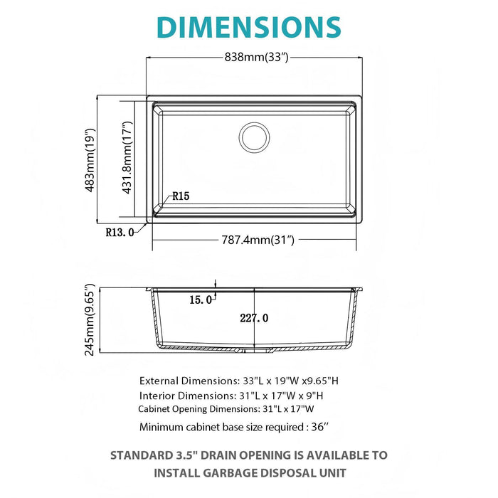 Quartz Composite Kitchen Sink With Undermount Design, Durable Single Bowl Workstation