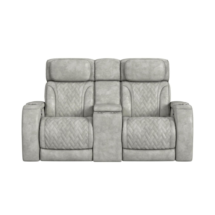 Prime Time - P3 Loveseat With Console, 7 Colors Led, Cup Holders And Wireless Charger Controller - Leather Gel Light Gray