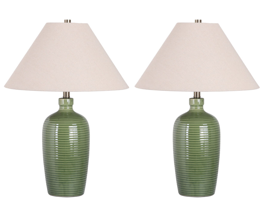 "Verdant Elegance" Ceramic Table Lamp (Set of 2) - Sage Green / Asb