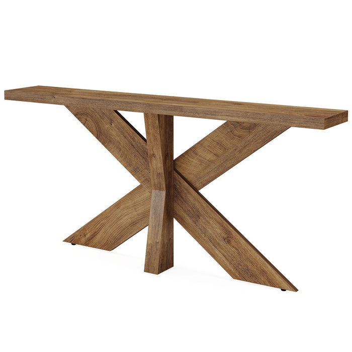 Long Console Table With Geometric Base - Oak