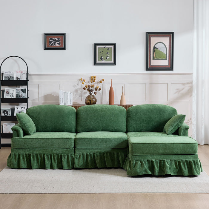 Cloud Sofa With Removable Ruffled Skirt With Ottoman And Flared Arms