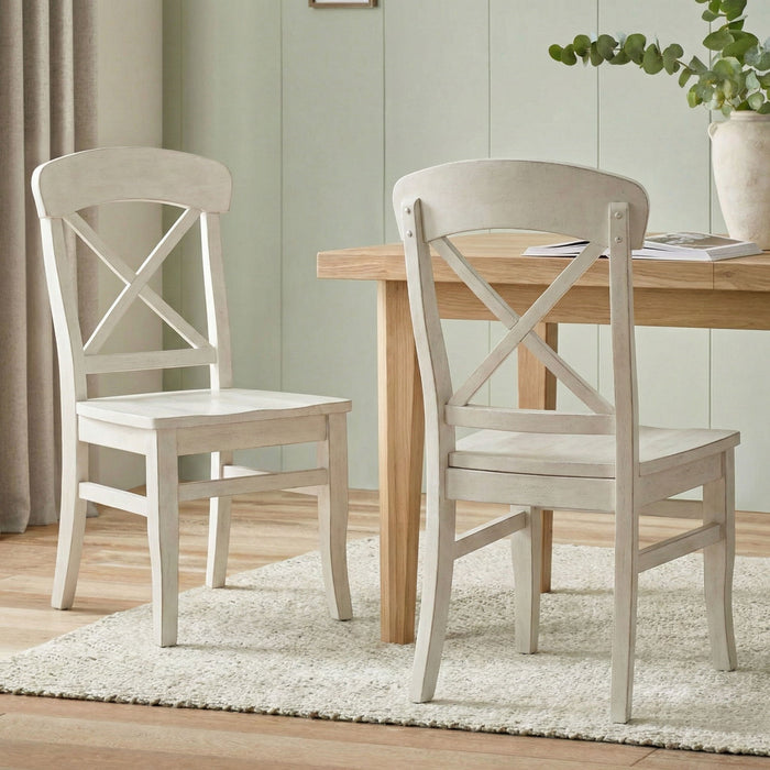 Harola - Cross-Back Dining Side Chairs In (Set of 2) - Smoky White