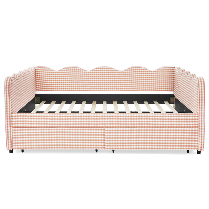 Gingham Daybed With USB Charging Port, Wave-Shaped Design