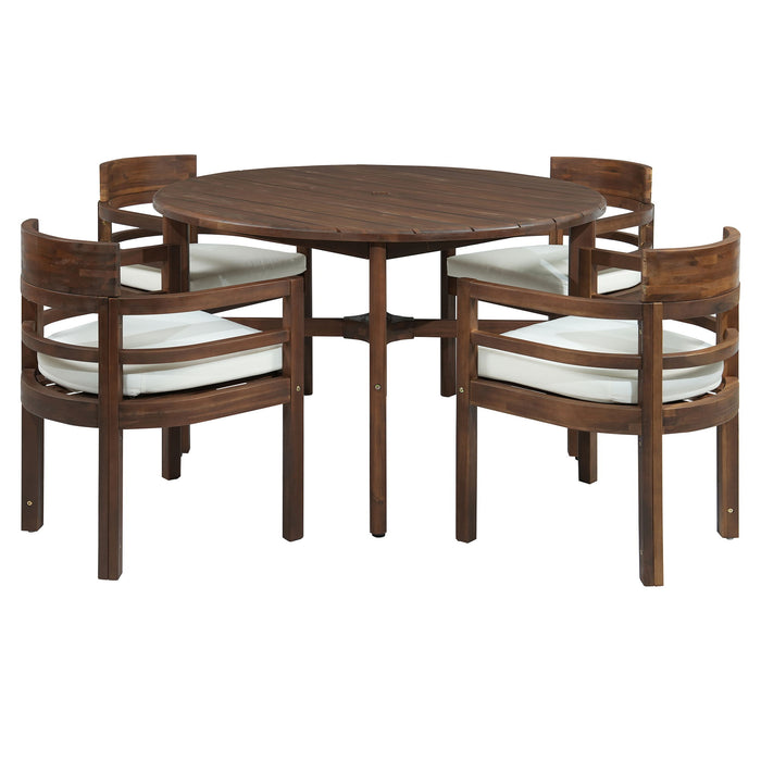 5 Piece Round Patio Table & Cushioned Armrest Chairs, Outdoor Dining Set With Umbrella Hole
