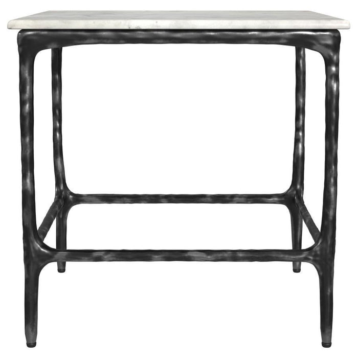 Ebby - Square Genuine Marble Top Metal End Table - White