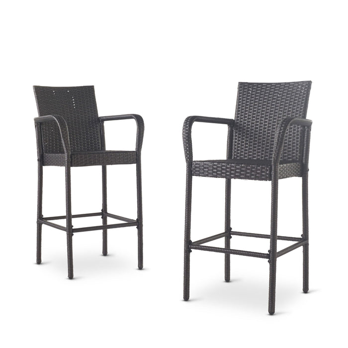 Outdoor Wicker Barstools With Rattan And Iron Frame