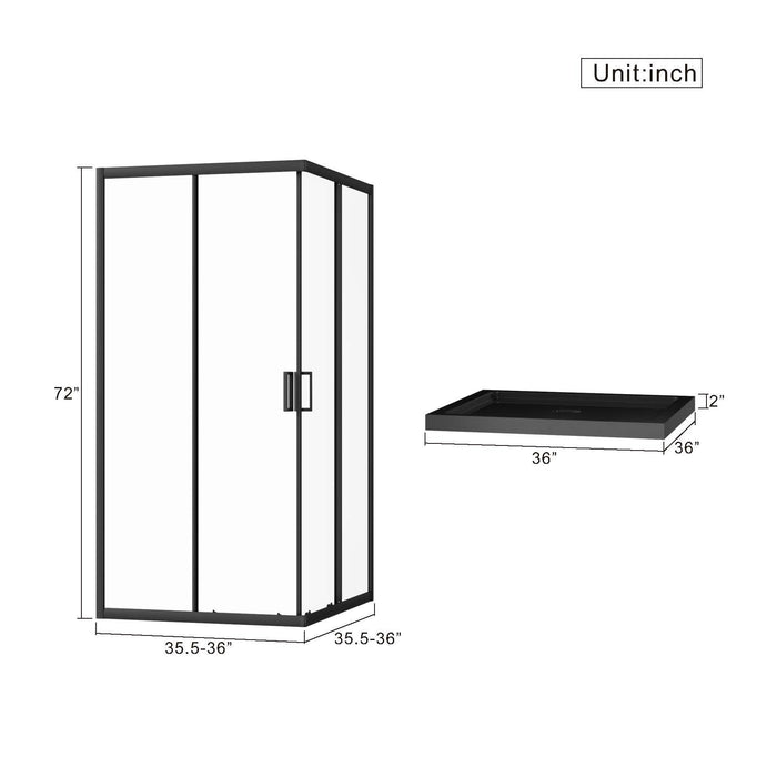Corner Shower Enclosure, Sliding Door - Matte Black