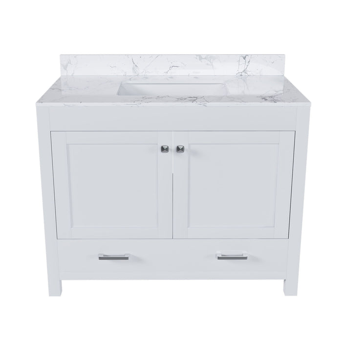 43" Bathroom Vanity With Artificial Marble Carrara Top Set, Multi Functional Bathroom Cabinet With Doors And Drawer - White