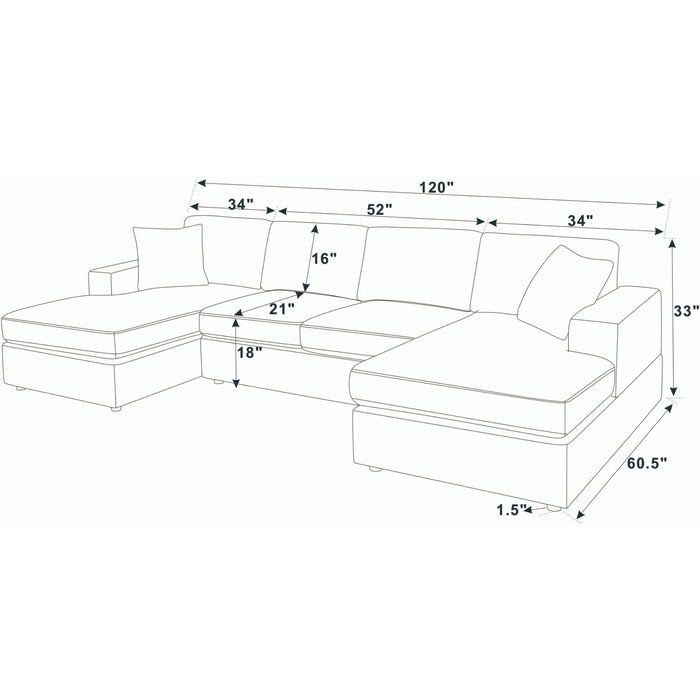 3 Piece Corduroy Double Chaise Sectional Sofa