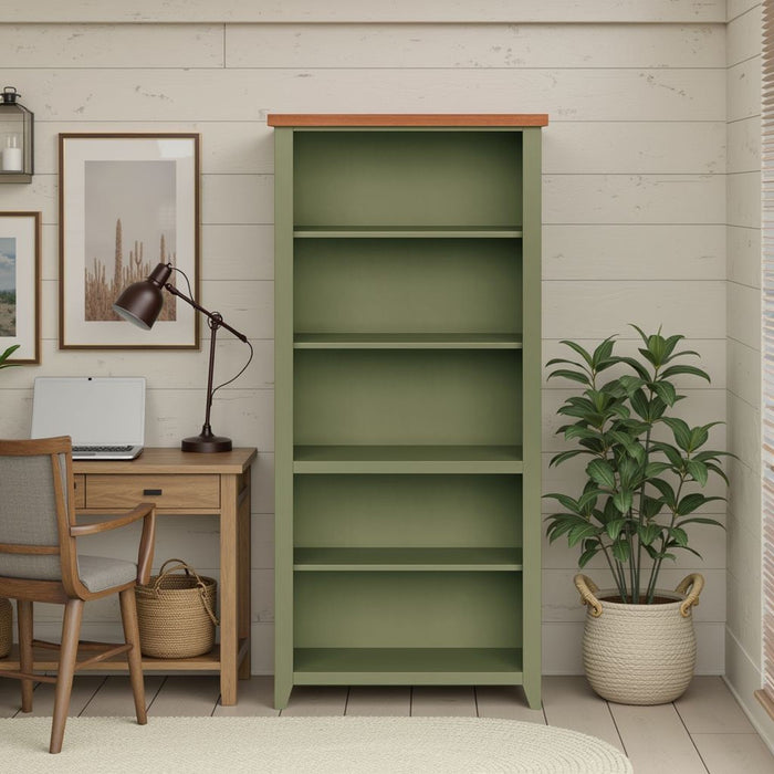 72" High 5 Shelf Bookcase - Sage Green And Fruitwood