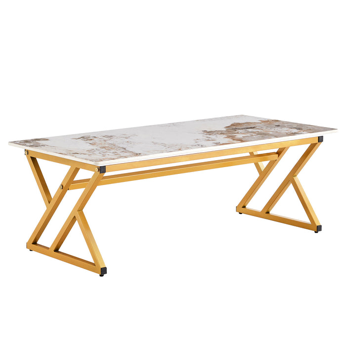 Coffee Table With A Natural And Smooth Marble Pattern On The Surface - Gold
