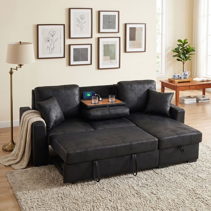 Upholstered Sectional With Pull-Out Bed And Chaise Storage