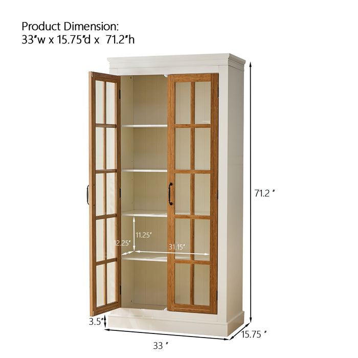 Rustic Style Display Cabinet With Glass Doors For Collectibles