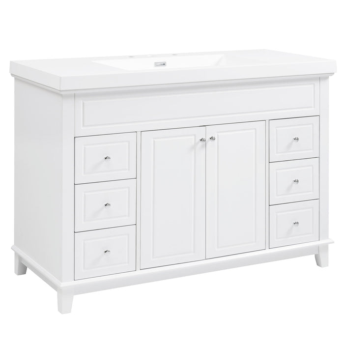 Bathroom Vanity With Sink, 6 Soft Close Drawers & Double Doors - White