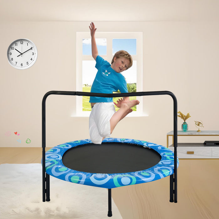 Joy Children's Trampoline With Handrails For Indoor And Outdoor Fun - Blue