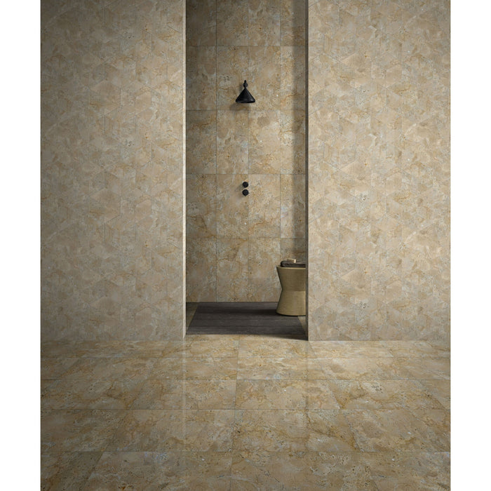 Hexagon Marble Tile For Floor And Wall Honed Stone 1 Box With (Set of 12) - Beige / Gold