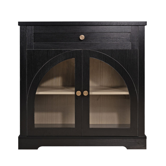 Sideboard Cabinet With 1 Drawer And 2 Arched Doors With Adjustable Shelves For Entryway - Black