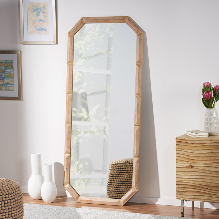 Elegant Wood Block Carved Leaner Mirror - White